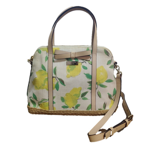 Kate Spade Capri Espadrille Lemon Print Satchel Crossbody Leather Handle Medium